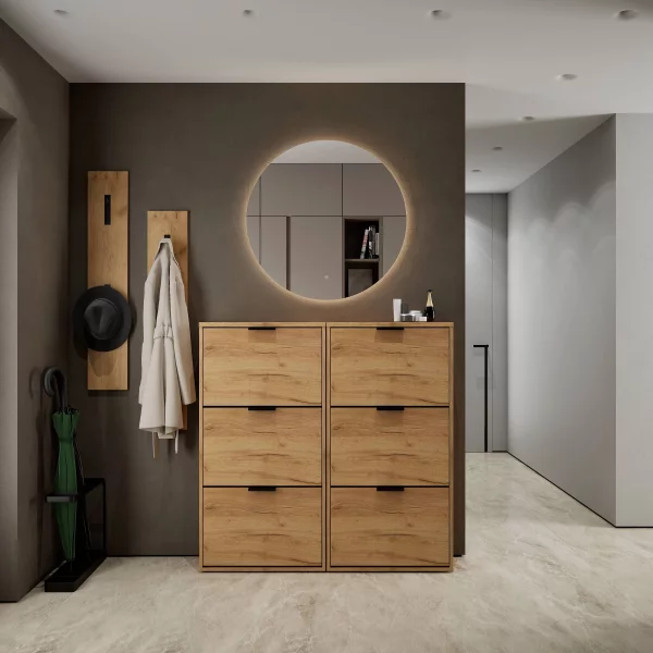 STIVIO Schuhschrank zweireihig mit LED Spiegel NOVA 60, 80, 100 cm