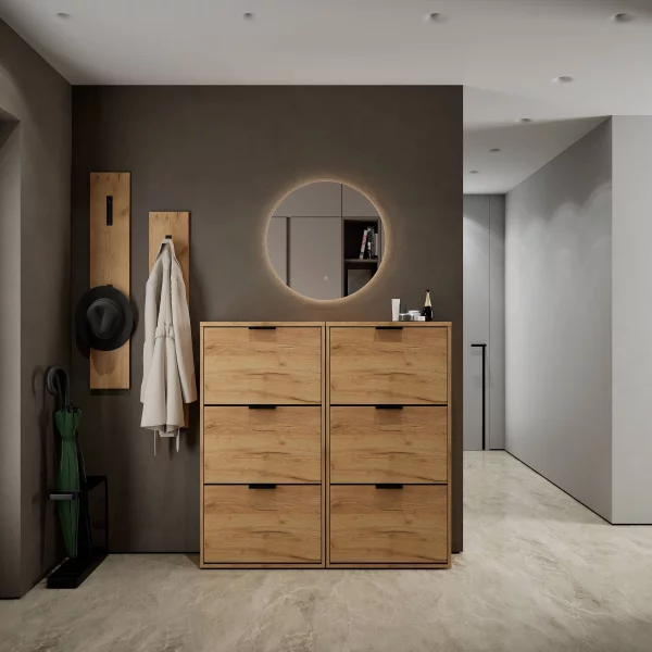 STIVIO Schuhschrank zweireihig mit LED Spiegel NOVA 60, 80, 100 cm