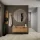 Scapolo STIVIO 2x 1 anta, rovere dorato, 60 cm, specchio rotondo a LED senza cornice, 100 cm (2 livelli di illuminazione)
