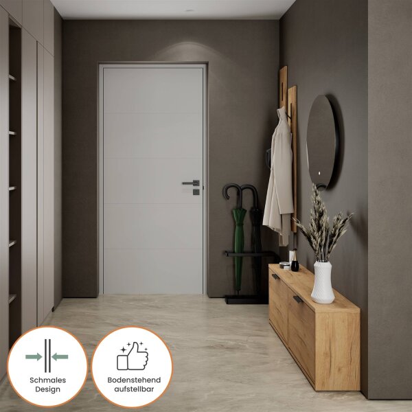 Schuhschrank STIVIO 2x 1 Klappe Gold Eiche 60 cm, LED Spiegel rund ohne Rahmen 60 cm (2 Lichtstufen)