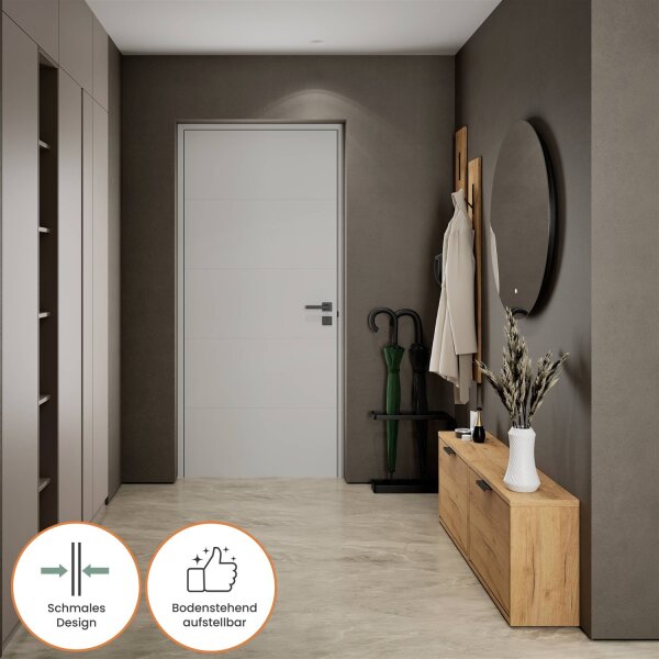 Schuhschrank STIVIO 2x 1 Klappe Gold Eiche 60 cm, LED Spiegel rund ohne Rahmen 80 cm (2 Lichtstufen)