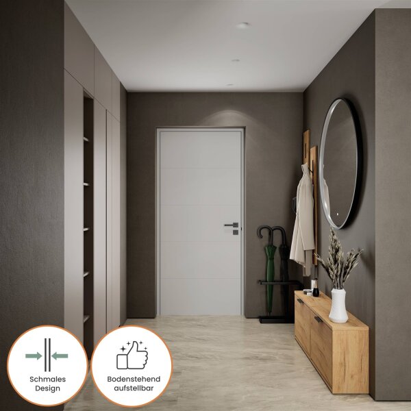 Schuhschrank STIVIO 2x 1 Klappe Gold Eiche 60 cm, LED Spiegel rund mit Rahmen 100 cm (3 Lichtstufen)
