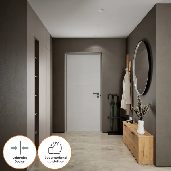 Shoe Cabinet STIVIO 2x 1 Flap Golden Oak 60 cm, Round LED Mirror (3 Light Levels)