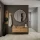 Shoe Cabinet STIVIO 2x 1 Flap Golden Oak 60 cm, Round LED Mirror (3 Light Levels)