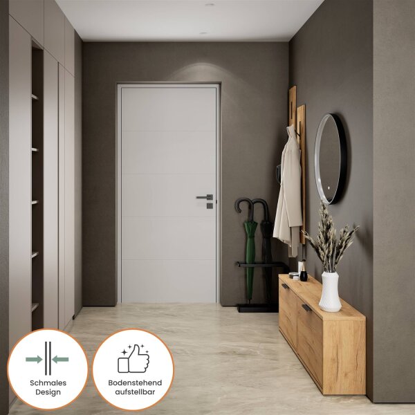 Schuhschrank STIVIO 2x 1 Klappe Gold Eiche 60 cm, LED Spiegel rund mit Rahmen 60 cm (3 Lichtstufen)