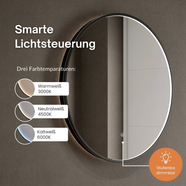 Schuhschrank STIVIO 2x 1 Klappe Weiß Grau 60 cm, LED Spiegel rund mit Rahmen 80 cm (3 Lichtstufen)