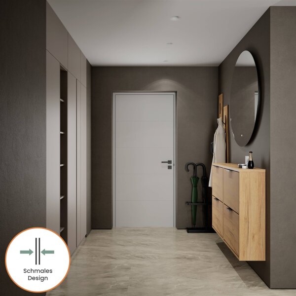 Schuhschrank STIVIO 2x 2 Klappe Gold Eiche 60 cm, LED Spiegel rund ohne Rahmen 100 cm (2 Lichtstufen)