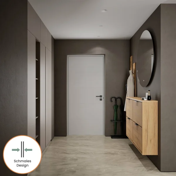 Meuble à chaussures STIVIO 2x 2 portes battantes, chêne doré, 60 cm, miroir rond sans cadre à LED, 100 cm (2 intensités déclairage)