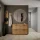 Meuble à chaussures STIVIO 2x 2 portes battantes, chêne doré, 60 cm, miroir rond sans cadre à LED, 100 cm (2 intensités déclairage)