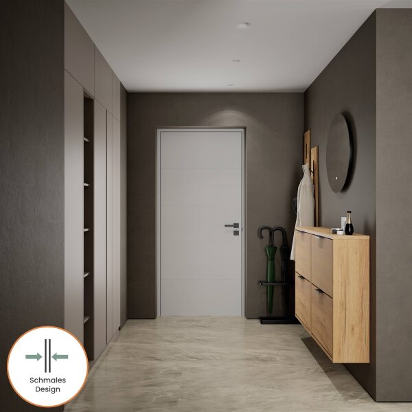 Schuhschrank STIVIO 2x 2 Klappe Gold Eiche 60 cm, LED Spiegel rund ohne Rahmen 60 cm (2 Lichtstufen)