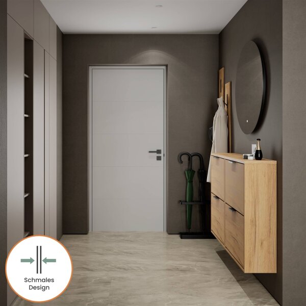 Schuhschrank STIVIO 2x 2 Klappe Gold Eiche 60 cm, LED Spiegel rund ohne Rahmen 80 cm (2 Lichtstufen)