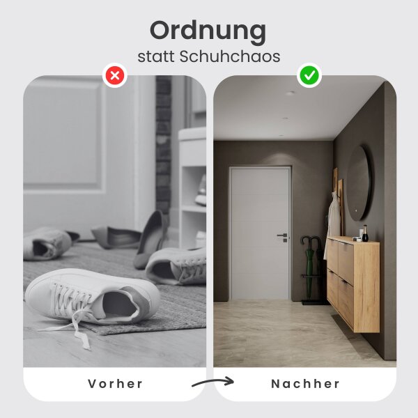 Schuhschrank STIVIO 2x 2 Klappe Gold Eiche 60 cm, LED Spiegel rund ohne Rahmen 80 cm (2 Lichtstufen)