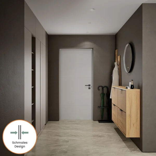 Meuble à chaussures STIVIO 2x 2 portes battantes, chêne doré, 60 cm, miroir rond à LED avec cadre, 60 cm (3 intensités déclairage)