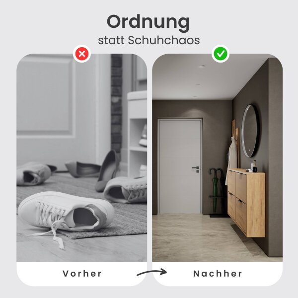 Schuhschrank STIVIO 2x 2 Klappe Gold Eiche 60 cm, LED Spiegel rund mit Rahmen 80 cm (3 Lichtstufen)