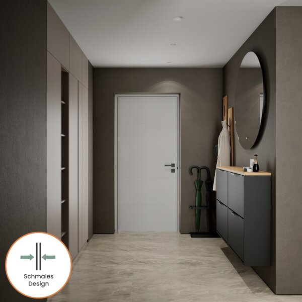 Schuhschrank STIVIO 2x 2 Klappe Schwarz 60 cm, LED Spiegel rund ohne Rahmen 100 cm (2 Lichtstufen)