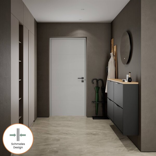 Schuhschrank STIVIO 2x 2 Klappe Schwarz 60 cm, LED Spiegel rund ohne Rahmen 60 cm (2 Lichtstufen)