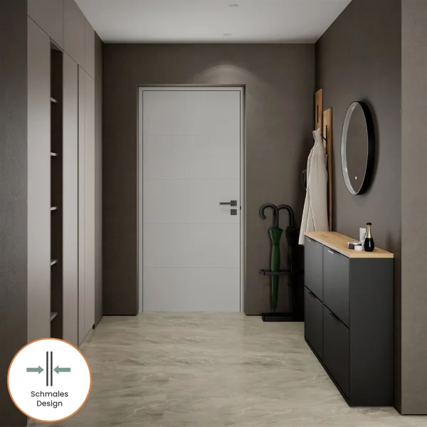 Meuble à chaussures STIVIO 2x 2 portes battantes noir 60 cm, miroir rond à LED avec cadre 60 cm (3 intensités déclairage)