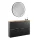 Armoire à chaussures STIVIO 2x 2 portes battantes, noire, 60 cm, miroir rond à LED avec cadre, 80 cm (3 intensités déclairage)