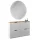 Armario para zapatos STIVIO, 2 puertas abatibles, blanco y gris, 60 cm; espejo redondo con LED sin marco, 100 cm (2 intensidades de luz)