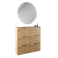 Schuhschrank STIVIO 2x 3 Klappe Gold Eiche 60 cm, LED...