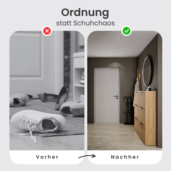 Schuhschrank STIVIO 2x 3 Klappe Gold Eiche 60 cm, LED Spiegel rund mit Rahmen 80 cm (3 Lichtstufen)