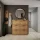 Meuble à chaussures STIVIO 2x 3 portes battantes, chêne doré, 60 cm, miroir rond à LED avec cadre, 80 cm (3 intensités déclairage)
