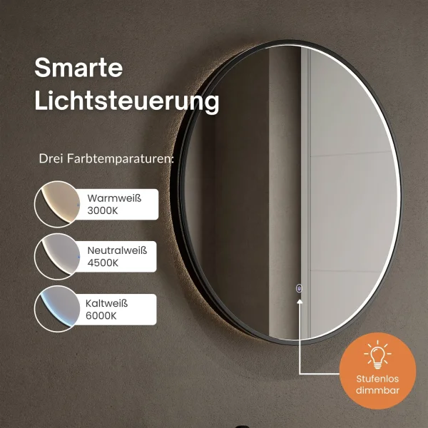 Shoe Cabinet STIVIO 2x 3 Flap Black 60 cm, Oval with Frame LED Mirror (3 Light Levels)