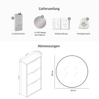 Schuhschrank STIVIO 2x 3 Klappe Weiß Grau 60 cm,...