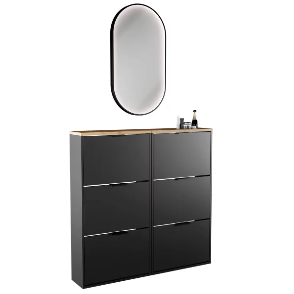 Flur Möbel 2x Schuhschrank inkl. LED Spiegel oval