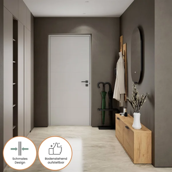 Scapolo STIVIO 2x 1 anta, rovere dorato, 60 cm, specchio ovale a LED senza cornice (2 livelli di illuminazione)