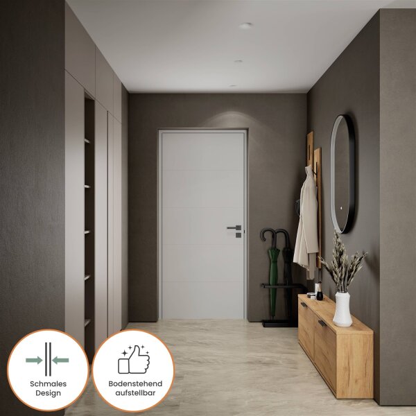 Schuhschrank STIVIO 2x 1 Klappe Gold Eiche 60 cm, LED Spiegel oval mit Rahmen (3 Lichtstufen)