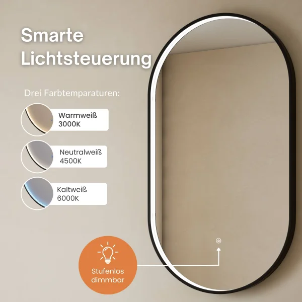 Shoe Cabinet STIVIO 2x 1 Flap Golden Oak 60 cm, Oval LED Mirror with Frame (3 Light Levels)