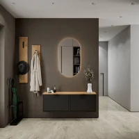 Scarpiera STIVIO 2x 1 anta, nera, 60 cm, specchio ovale a...
