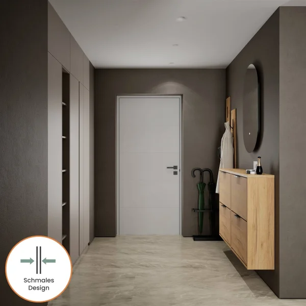 Armario para zapatos STIVIO, 2 puertas abatibles, roble dorado, 60 cm, espejo LED ovalado sin marco (2 intensidades de luz)