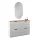 Armario para zapatos STIVIO, 2 puertas abatibles, blanco y gris, 60 cm, espejo LED ovalado sin marco (2 intensidades de luz)