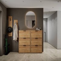 Schuhschrank STIVIO 2x 3 Klappe Gold Eiche 60 cm, LED...