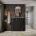 Meuble à chaussures STIVIO 2 x 3 portes battantes, noir, 60 cm, miroir ovale à LED avec cadre (3 intensités déclairage)