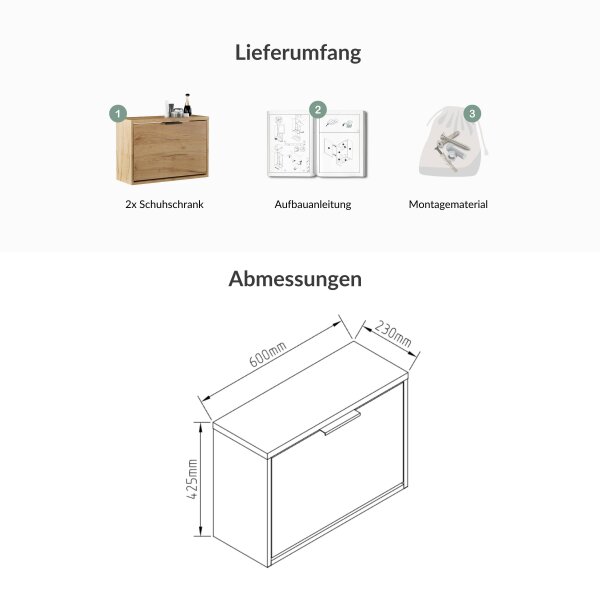 Schuhschrank STIVIO 2x 1 Klappe Gold Eiche