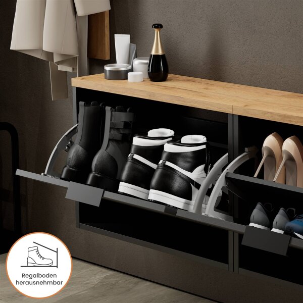 Schuhrank STIVIO 2x 1 Klappe Schwarz 60 cm