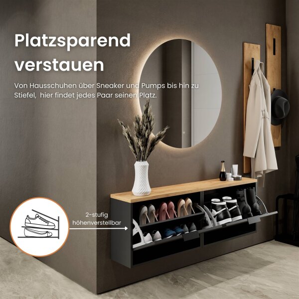 Schuhrank STIVIO 2x 1 Klappe Schwarz 60 cm