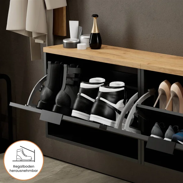 Zapatero STIVIO con 2 puertas abatibles, negro