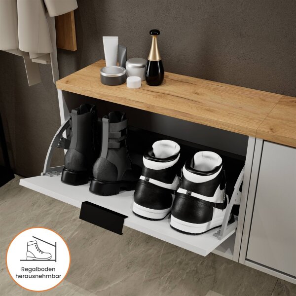 Schuhschrank STIVIO 2x 1 Klappe Weiß Grau