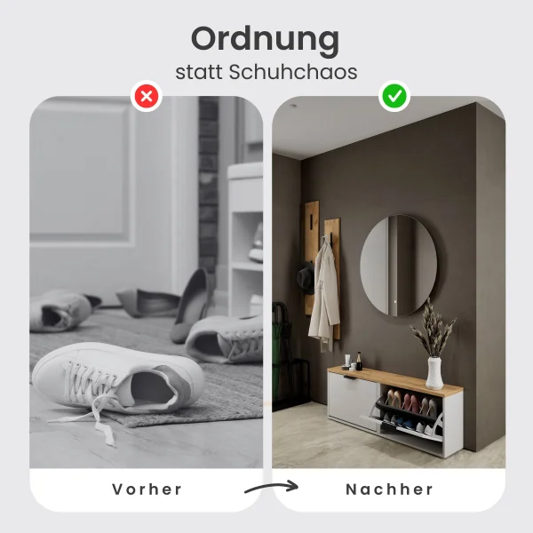 Schuhschrank STIVIO 2x 1 Klappe Weiß Grau