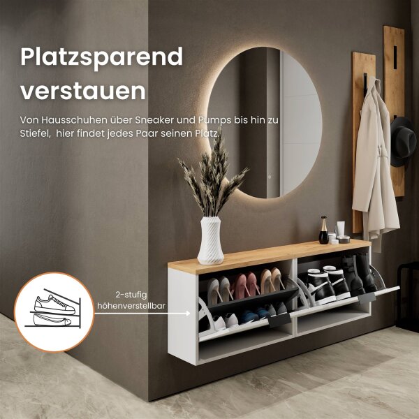 Schuhschrank STIVIO 2x 1 Klappe Weiß Grau