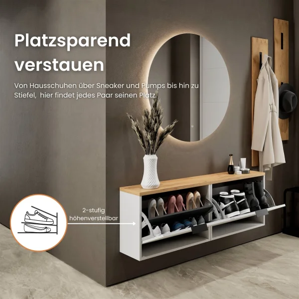 Schuhschrank STIVIO 2x 1 Klappe Weiß Grau