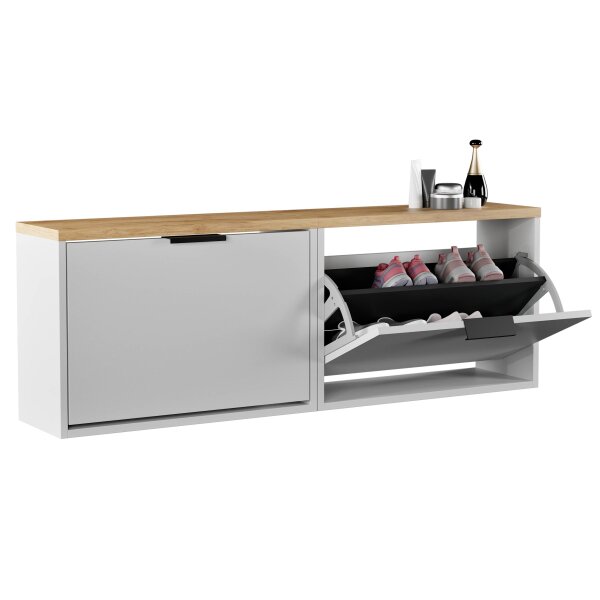 Schuhschrank STIVIO 2x 1 Klappe Weiß Grau