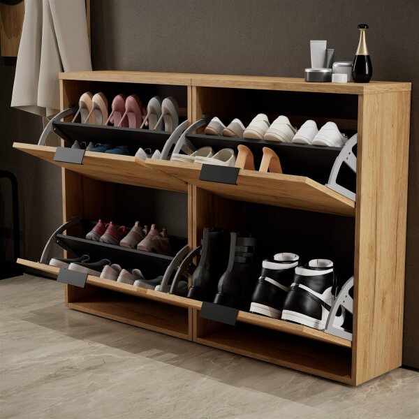 Schuhrank STIVIO 2x 2 Klappe Gold Eiche