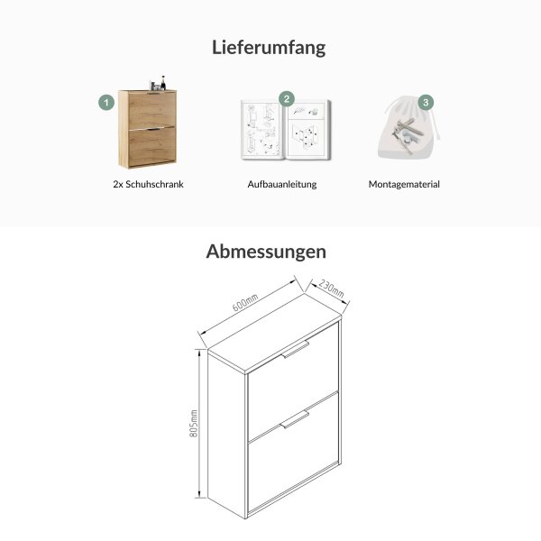 Schuhrank STIVIO 2x 2 Klappe Gold Eiche