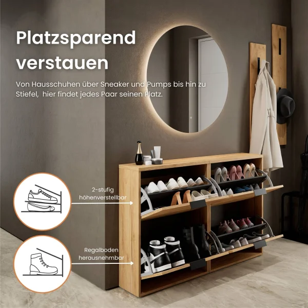 Schuhschrank STIVIO 2x 2 Klappe Gold Eiche