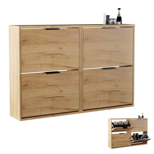 Schuhschrank STIVIO 2x 2 Klappe Gold Eiche